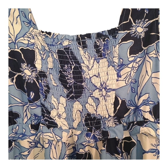 Harlow & Rose Blue Tropical Floral Midi Sundress Smocked Size Medium - Picture 6 of 7